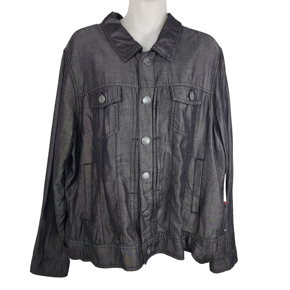 Tahari Womens Jacket Black Snap Front 100% Lyocell Size XL Lightweight Pockets